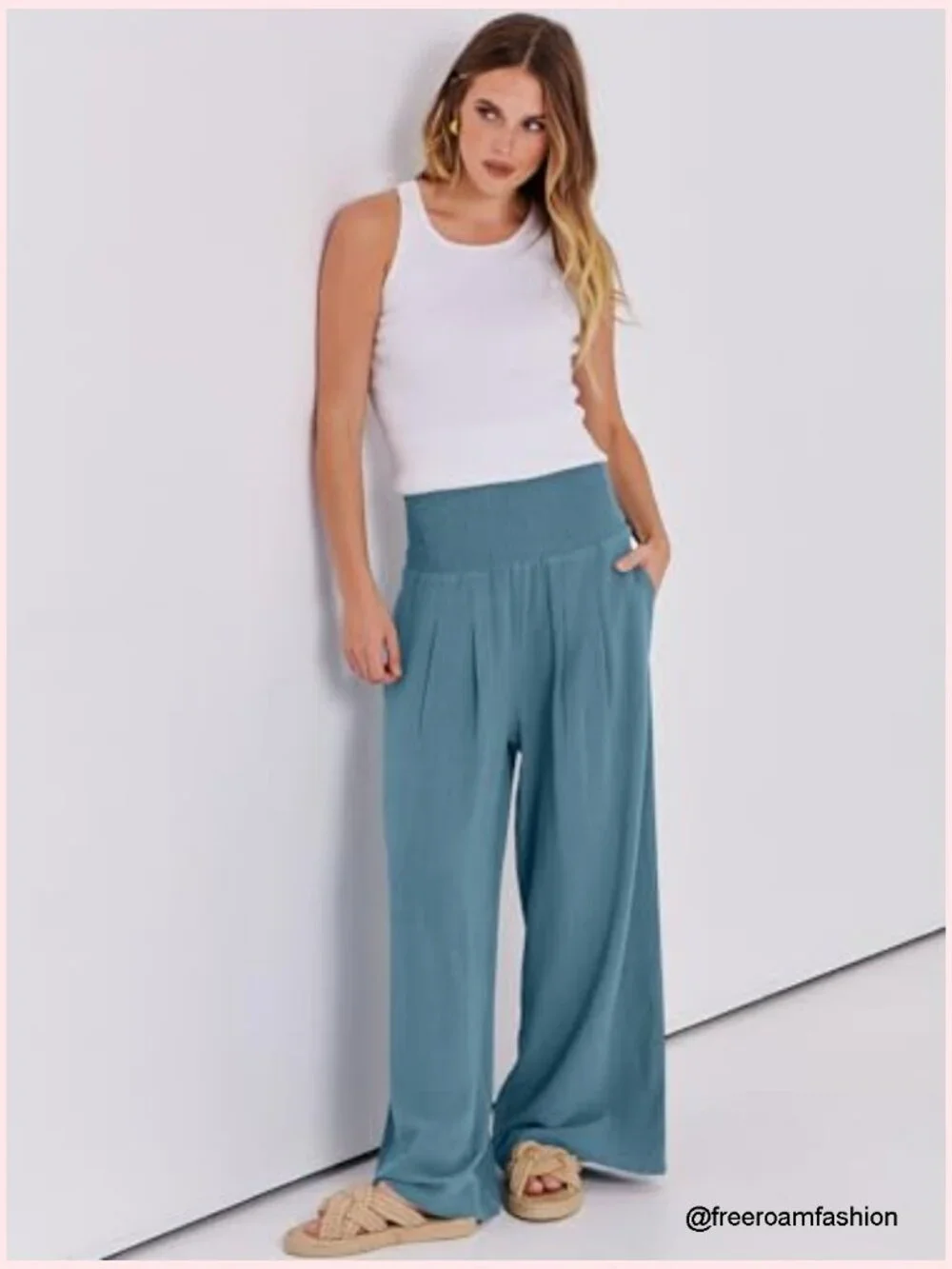 Linen Palazzo Pants Wide Leg High Waist Casual Lounge Pants